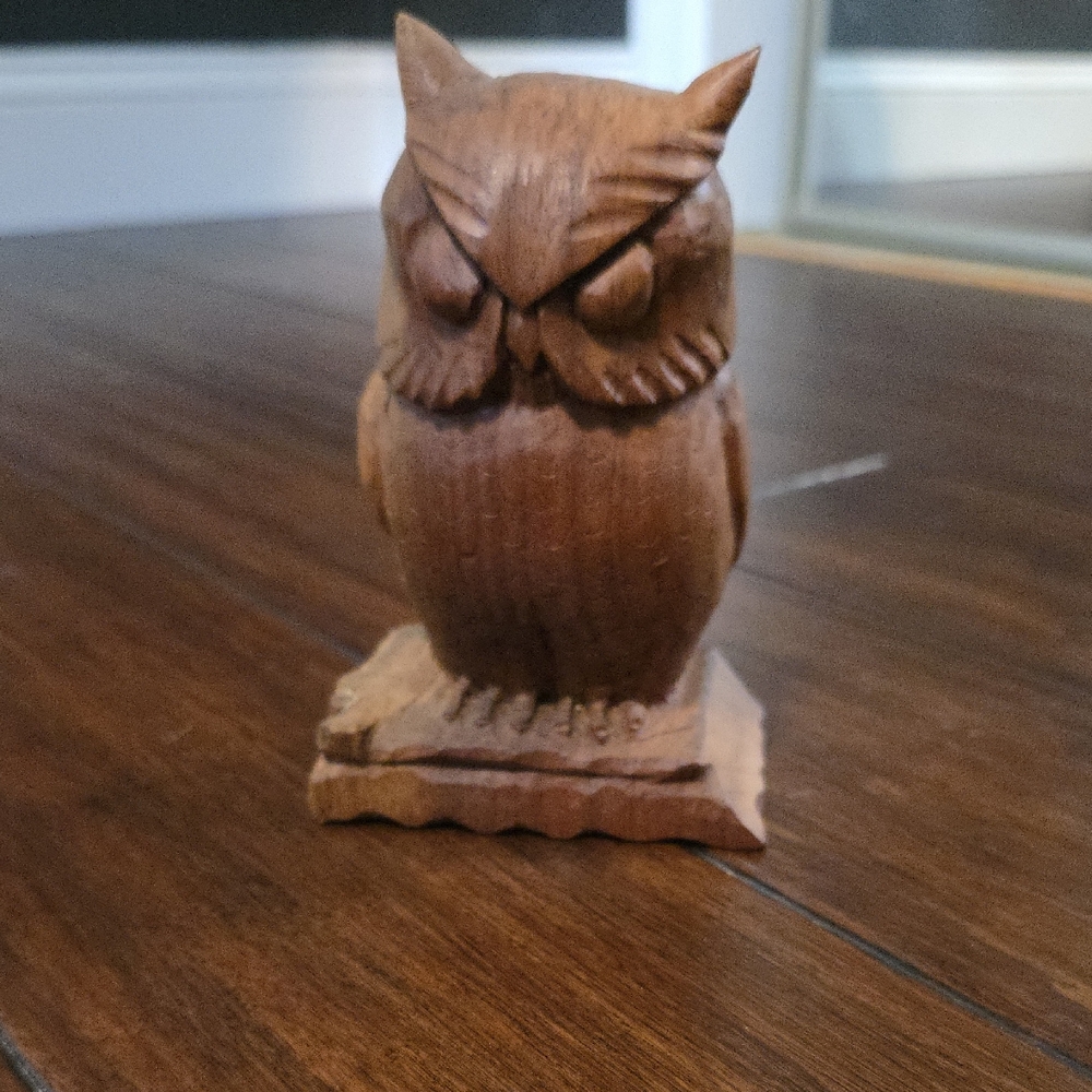 Wooden Owl Figurine - Brown